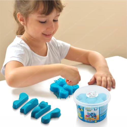 Storio Amazingly Soft Space Dynamic Play Sand - 500g with One Free Mold Toys for Kids Indoor Beach Play Kit | Non-Sticky & Non-Toxic - Blue