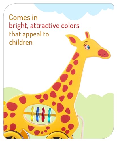Storio Baby Products Pull Along Toddler Toy, Pull Along Toy with Attractive Design, Developmental Toy for 1 Year Old Girl Boy - Girraffe