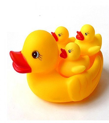 Storio Baby Bathing Rubber Squeaky Ducks Floating Play Water Pool Tub Toys (Yellow) - 4 Pcs