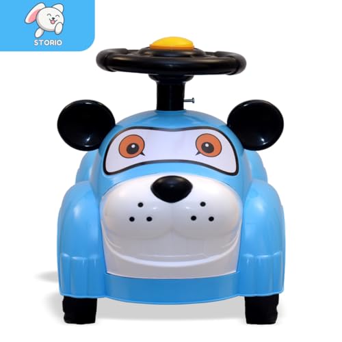 Storio Swing Ride on & Car for Kids with Music & Horn Steering, Push Car for Baby with Backrest, Safety Guard, Under Seat Storage & Big Wheels, Ride on for Kids 0 1 to 3 Years - Blue