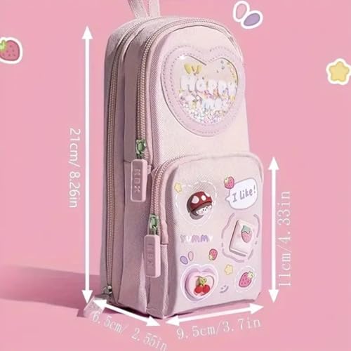 Storio Premium Pencil Case 6 Layer with 3 Compartment Cute Aesthetic Pencil Case for Girls Large Capacity Pencil Pouch Multifunctional Pouch for School Kids Cute Stationary Gift - Pink