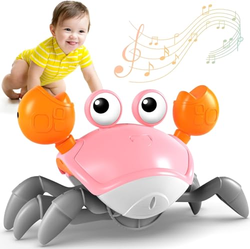 Storio Rechargeable Crawling Crab Baby Toddlers Toy for Kids Infant Tummy Time | Interactive Moving Toys for Babies 12 Months Electric Sensor Musical Dancing Walking Crab Toy Gift for Kids 1 2 3 Year