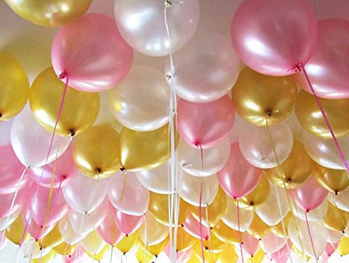 Storio 51 Pcs Pack of Pink Golden and White Metallic Balloons | Perfect for Girls, Kids, Women, Birthday Baby Shower Unicorn Princess 1st & 2nd Year Celebrations - Decorations Balloons Supplies Combo