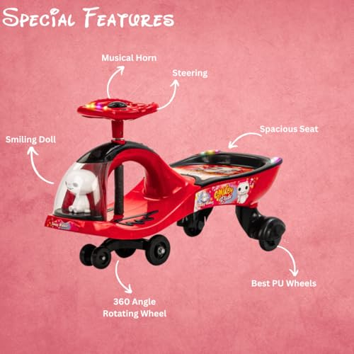 Storio Swing Ride on & Car for Kids with Music & Horn Steering, Push Car for Baby with Backrest, Safety Guard, Under Seat Storage & Big Wheels, Ride on for Kids 0 1 to 3 Years Upto 25 Kgs - Red