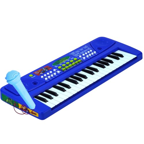Storio Musical Sound Toys 37 Key Piano Keyboard - Avengers with Recording and Mic and Adapter for Power | 8 Rhythms 8 Tones 6 Demos Portable Electronic Keyboard Toy for 3 to 5 Years Boys Girls- Blue