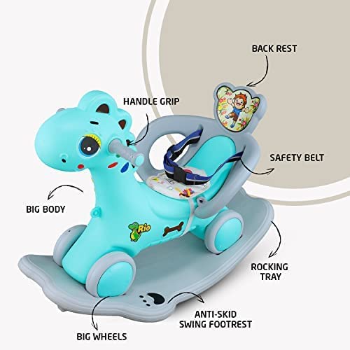 Storio Rio Ride-on 3 in 1 Baby Horse Rider for Kids | Baby Birthday Gift for Baby 1 Year to 5 Year |Horse for Baby, Rocker, Swing - Indoors and Outdoors Toy Suitable for Boys & Girls (Green)