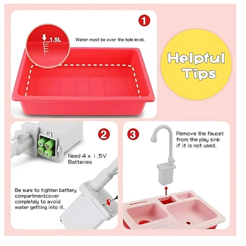 Storio Kitchen Set for Girls | Kids Play Electronic Wash Basin Sink with Live Running Water | Pretend Role Play Kitchen Toys Set - Pink