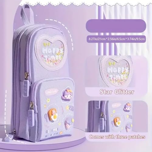 Storio Premium Pencil Case 6 Layer with 3 Compartment Cute Aesthetic Pencil Case for Girls Large Capacity Pencil Pouch Multifunctional Pouch for School Kids Cute Stationary Gift - Purple