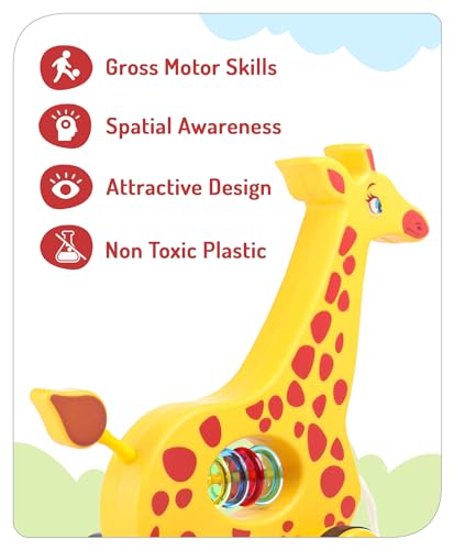 Storio Baby Products Pull Along Toddler Toy, Pull Along Toy with Attractive Design, Developmental Toy for 1 Year Old Girl Boy - Girraffe