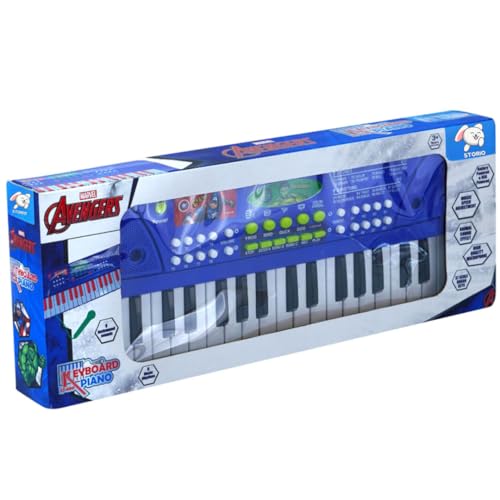 Storio Musical Sound Toys 37 Key Piano Keyboard - Avengers with Recording and Mic and Adapter for Power | 8 Rhythms 8 Tones 6 Demos Portable Electronic Keyboard Toy for 3 to 5 Years Boys Girls- Blue