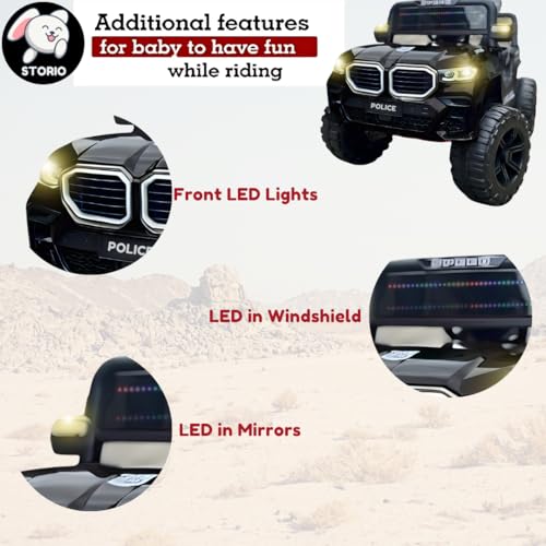 Storio Premium Rechargeable Baby Battery-Powered Electric Car Jeep for Kids – Electric Ride-On Car Toy with Bluetooth Music & Lights – Dual Control Mode for Ages 2 to 5 Year - Black