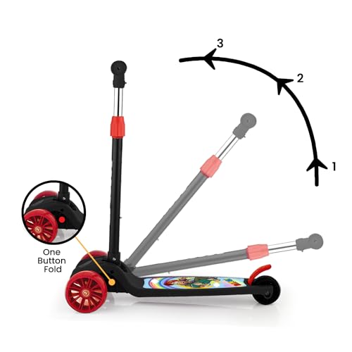 Storio Kick Scooter with Adjustable Height|Foldable Scooter|Skate Scooter for Kids with PVC Wheel|Age Upto 2-12 Years- Max User weight-60 kg, Red & Black
