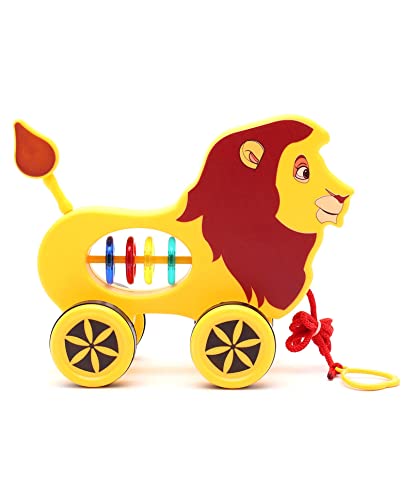 Storio Baby Products Pull Along Toddler Toy, Pull Along Toy with Attractive Design, Developmental Toy for 1 Year Old Girl Boy - Lion