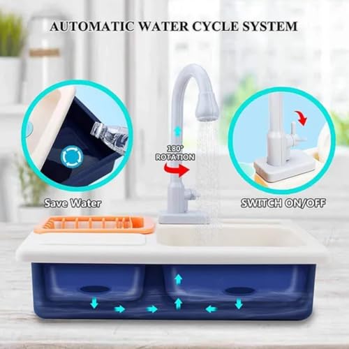 Storio Kitchen Set for Girls | Kids Play Electronic Wash Basin Sink with Live Running Water | Pretend Role Play Kitchen Toys Set - Blue