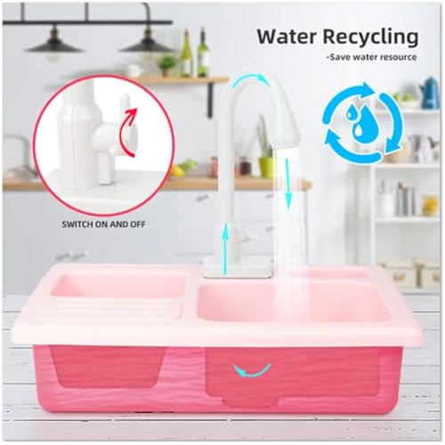 Storio Kitchen Set for Girls | Kids Play Electronic Wash Basin Sink with Live Running Water | Pretend Role Play Kitchen Toys Set - Pink