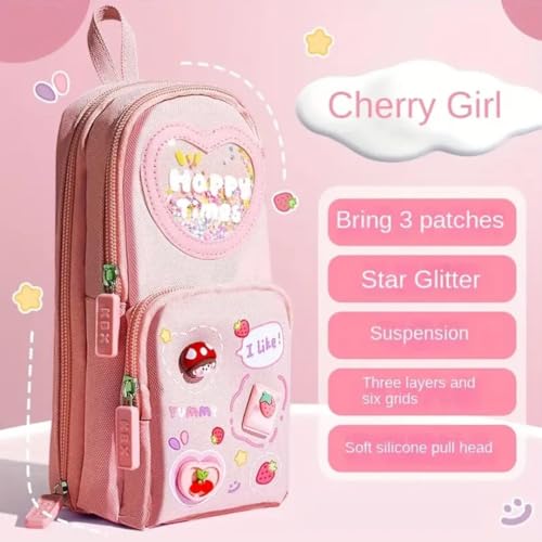 Storio Premium Pencil Case 6 Layer with 3 Compartment Cute Aesthetic Pencil Case for Girls Large Capacity Pencil Pouch Multifunctional Pouch for School Kids Cute Stationary Gift - Pink