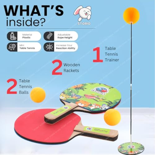 Storio Toys Indoor Outdoor Table Tennis Trainer for Adults Teenagers Kids Toy Sports Toys for 3 4 5 6 8 Years Old, Multicolour