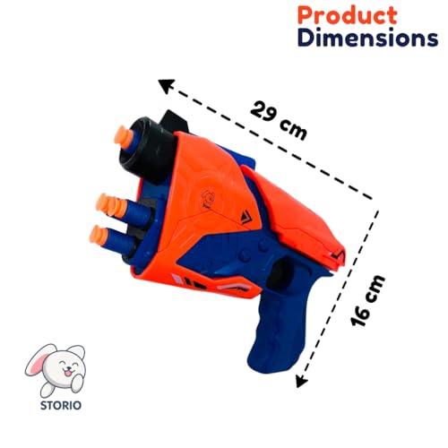 Storio Toy Gun Blaze Storm Soft Bullet Gun Toy with 10 Safe Soft Foam Bullets, Fun Target Shooting Battle Fight Game for Kids Boys (Space Gun) - Blue and Orange