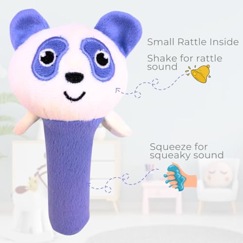 Storio Premium Plush Soft Panda Face Rattle Soft Toy with Squeeze Handle for Squeaky Sound