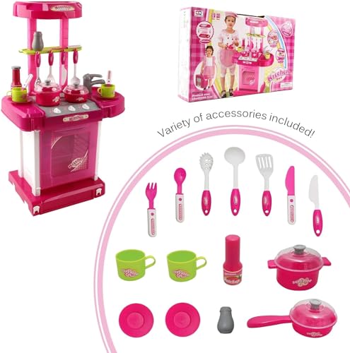 Storio Toys Kitchen Set for Kids Girls Big Cooking Set Light and Sound Pretend Play Toy Battery Operated with Accessories