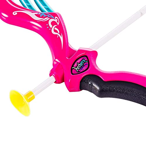 Storio Kids Bow & Arrow Toy | Archery Set for Boys and Girls, Outdoor Hunting Game with 3 Suction Cup Arrows, Target & Quiver | Target Game Perfect for Kids - Pink