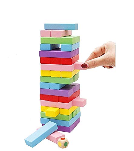 Storio Toys & Games Tumbling Tower Game for Kids and Adults, Wooden Blocks with Dices Game|Stacking Game Challenging Maths Game