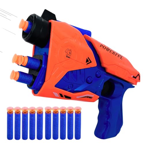 Storio Toy Gun Blaze Storm Soft Bullet Gun Toy with 10 Safe Soft Foam Bullets, Fun Target Shooting Battle Fight Game for Kids Boys (Space Gun) - Blue and Orange