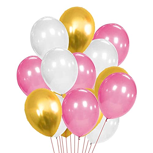 Storio 51 Pcs Pack of Pink Golden and White Metallic Balloons | Perfec