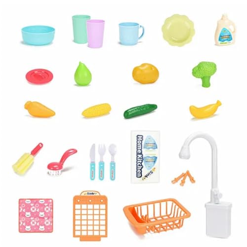 Storio Kitchen Set for Girls | Kids Play Electronic Wash Basin Sink with Live Running Water | Pretend Role Play Kitchen Toys Set - Pink