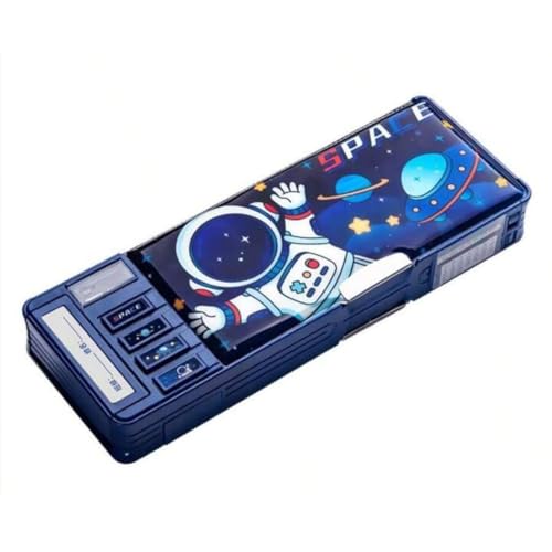 Storio Space Theme Magnetic Pencil Box for Kids, Space Pencil Box for Boys & Girls, Stationery Box, Buttons Operated Pencil Box for Kids (with Accessories)