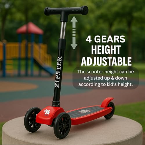 Storio Zipster Foldable Kick Scooter for Kids | Skating Cycle Style Scooter with Adjustable Handle & Foldable Design | Lightweight Ride-On Toy for Boys & Girls - Red and Black