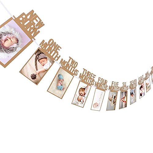 Storio 1-12 Month Photo Frame Banner - Paper Banner For First Birthday|Baby Photo Frame 0 To 12 Months|Newborn Photo Banner For First Year Celebration (Cardstock), Multi