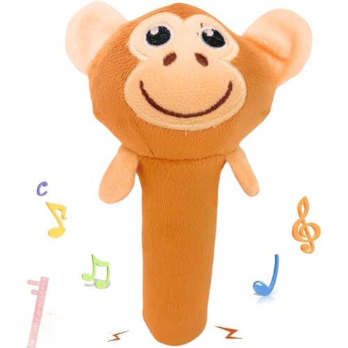 Storio Premium Plush Soft Monkey Face Rattle Soft Toy with Squeeze Handle for Squeaky Sound