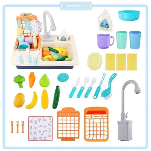 Storio Kitchen Set for Girls | Kids Play Electronic Wash Basin Sink with Live Running Water | Pretend Role Play Kitchen Toys Set - Blue