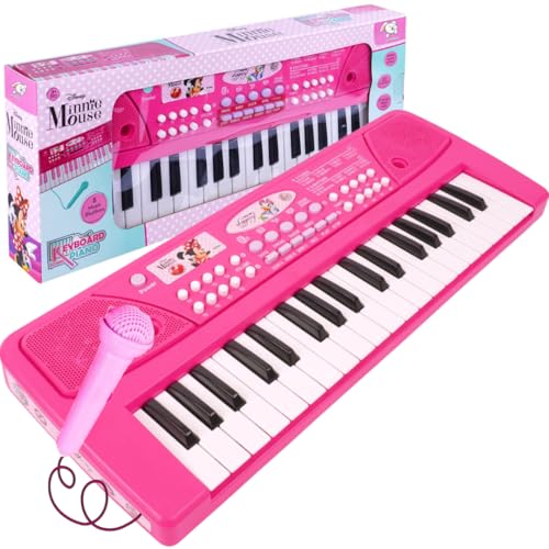 Storio Musical Sound Toys 37 Key Piano Keyboard - Minnie Mouse with Recording and Mic and Adapter for Power | 8 Rhythms 8 Tones 6 Demos Portable Electronic Keyboard for 3 to 5 Years Boys Girls- Pink