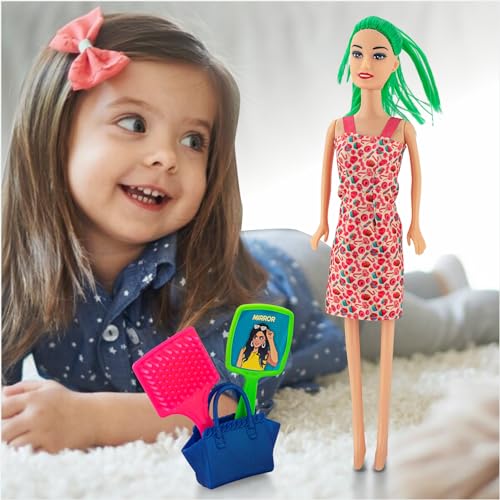 Storio Myra Doll Beautiful Dazzling Doll Toy with Moveable Arms & Legs for Girls (Doll with Accessories) - Pink Dress