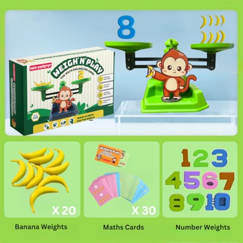 MiniExplorer 2 in 1 Monkey and Banana Balancing Toy for Kids with Educational Math Counting Number Learning Activity Toy Engaging Preschool Game Children's Gift for Boys Girls 3 4 5 6 7 8 Years