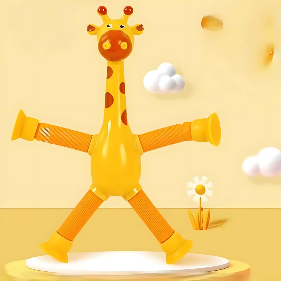 Toysbuddy Telescopic Suction Cup Pop Tube Toy for Kids | Pull String Travel Toy for Toddlers & Babies | Light-Up Robot Tube for Boys & Girls | Unique Sensory Gift for Flights & Cars