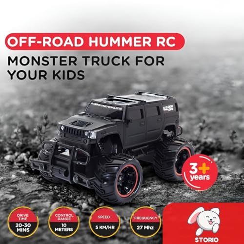 Storio RC Car Rechargeable 1:20 Scale Hummer Off-Road Remote Control Car for Kids, 2WD All Terrain Drift,2.4Ghz Long Range Race Monster Truck, Gift Boys,Girls & Adults - Black