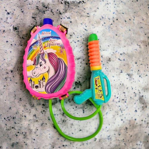 Storio Holi Water Toy Gun with Pressure Mechanism for Long Throw, Back Holding Tank, Back Holding Tank - Unicorn