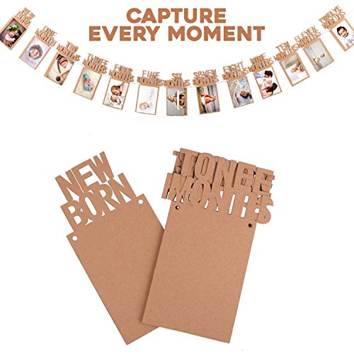 Storio 1-12 Month Photo Frame Banner - Paper Banner For First Birthday|Baby Photo Frame 0 To 12 Months|Newborn Photo Banner For First Year Celebration (Cardstock), Multi