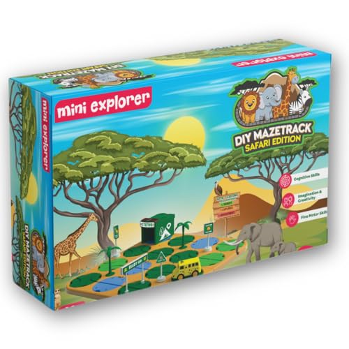 MiniExplorer Jungle Safari Themed DIY Maze Track | 41-Piece DIY Puzzle Track Car Play Set for Kids | Educational Jungle Adventure Maze Set for Cognitive Skill Development | Toys for Kids 3+