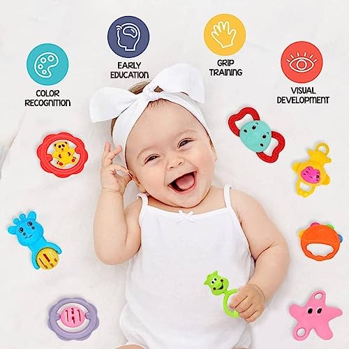 Storio Baby Products Toys 7 Pcs Rattle Set with Teathers for New Born Baby Gifts, Toy for Babies, Non-Toxic
