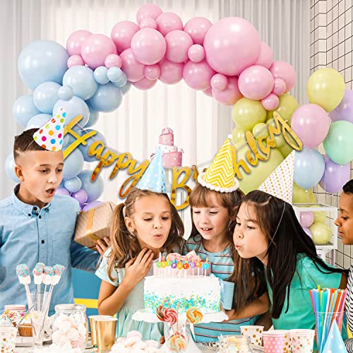 Storio 54pcs Rainbow Theme Birthday Decorations |Happy Birthday Decoration Kit for Kids - Pastel Balloons