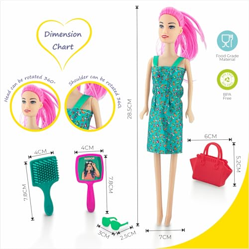 Storio Myra Doll Beautiful Dazzling Doll Toy with Moveable Arms & Legs for Girls (Doll with Accessories) - Blue Dress