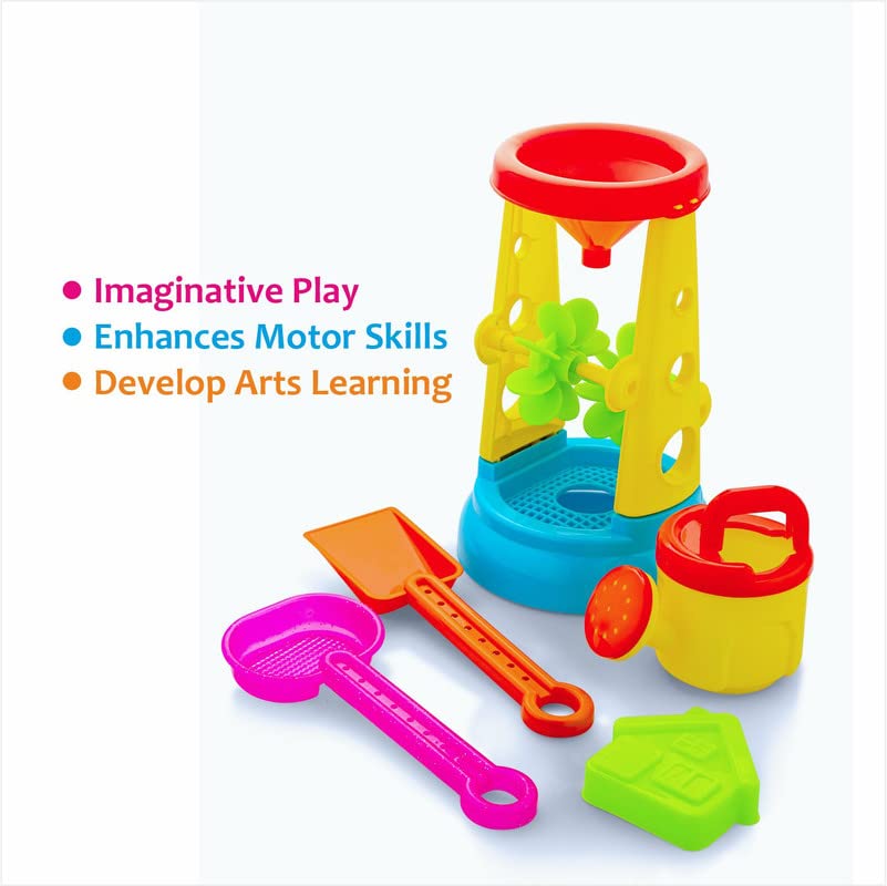 Storio Beach Sand Toys Castle Play Set with Fish, Crab Moulds for Kids & Toddlers, Useful for Gardening & Outdoor Tool Kit (Wheelie Theme)