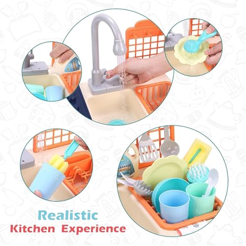 Storio Kitchen Set for Girls | Kids Play Electronic Wash Basin Sink with Live Running Water | Pretend Role Play Kitchen Toys Set - Blue