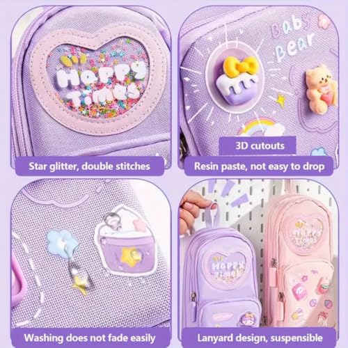 Storio Premium Pencil Case 6 Layer with 3 Compartment Cute Aesthetic Pencil Case for Girls Large Capacity Pencil Pouch Multifunctional Pouch for School Kids Cute Stationary Gift - Purple