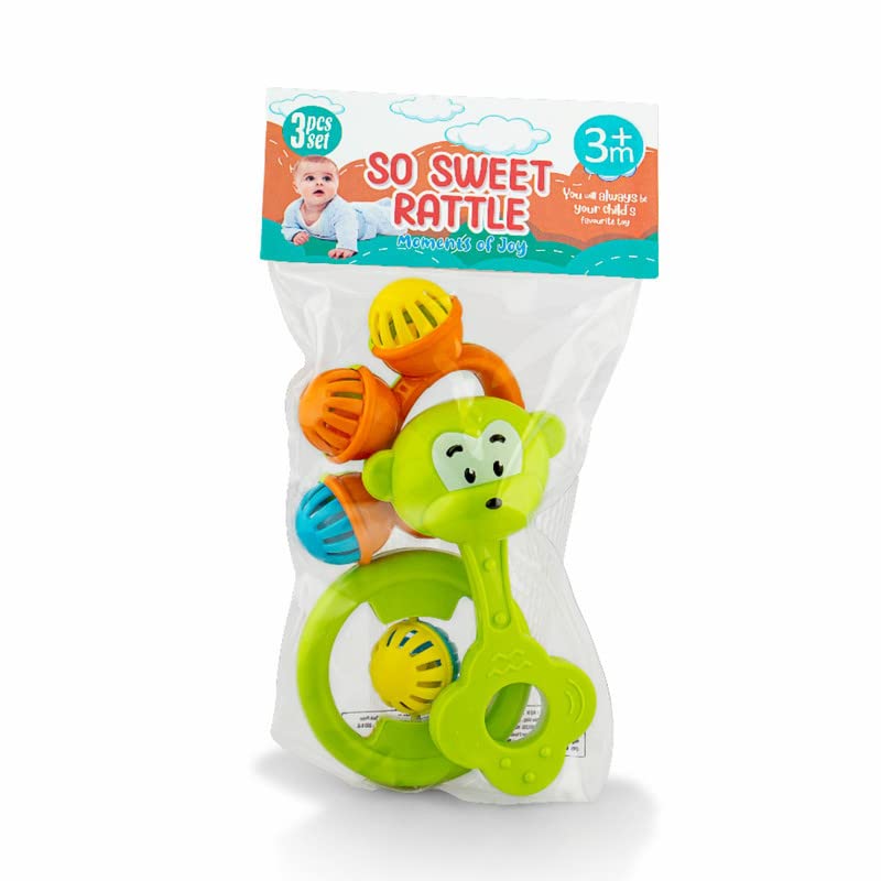 Storio So Sweet Rattle 3pcs Packing Non Toxic Bright and Colorful Rattles Baby Boy Girl Toys Set