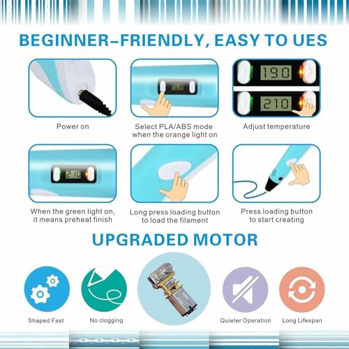 Storio 3D Pen with Adapter| 3D Pen for Kids| 3D Pen with 3 * 1.75MM PLA Filaments 10m Each| 3D Printing Pen | 3D Pen Set with PLA Filament Included - Ready to Create, Blue